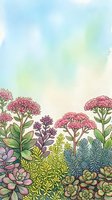 Watercolor botanical border with pink flowers and succulents on soft pastel background for spring designs and nature-themed projects.