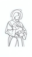 Continuous line drawing of Jesus Christ holding a lamb with halo, religious shepherd illustration for spiritual and Christian themed designs.