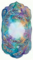 Watercolor feathers frame with colorful gradient background in turquoise purple and orange tones for bohemian spiritual design projects.