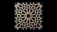 Islamic geometric pattern tile in gold and navy blue, isolated on transparent background. Ready for T-shirt design, stickers, sublimation, and print on demand use.
