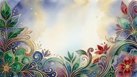 Ornamental floral border with decorative leaves and swirling patterns in jewel tones, isolated on cream background, suitable for invitations, cards, and design projects.