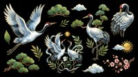 Watercolor crane birds, herons, and nature elements isolated on transparent background, ready for t-shirt design, clipart, stickers, sublimation, and print-on-demand projects.