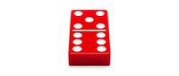 Red domino with white dots isolated on white background, ready for gaming, education, and design projects.