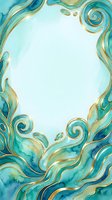 Turquoise and gold ornamental swirls frame a blank center space with watercolor textures, ideal for invitations, greeting cards, posters, and social media designs.