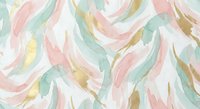 Abstract watercolor brushstrokes in soft pink, mint green and gold creating flowing organic pattern for modern interior design and textile applications.