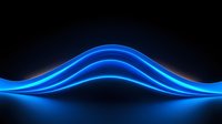 Glowing blue neon waves create dynamic flowing lines against dark background, abstract light trails with reflection effect for technology and motion designs.