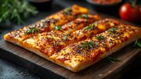 Grilled salmon fillet with herbs and spices on wooden cutting board, glazed with honey marinade and sprinkled with sesame seeds and fresh herbs.