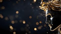 Golden luxury statue profile against dark background with bokeh lights, representing wealth, success, and artistic achievement.