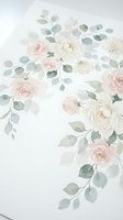 Watercolor floral arrangement with soft pink roses and eucalyptus leaves on white paper background for wedding invitations and romantic stationery designs.