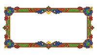 Ornate decorative border frame with colorful floral motifs and geometric patterns on white background, isolated for certificates and invitations.