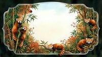 Decorative frame with red pandas in bamboo forest creating natural border on white background for greeting cards and invitations.