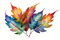 Vibrant watercolor maple leaves in rainbow gradient colors featuring detailed veins and natural shapes on white background, ready for creative design projects.