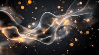 Abstract flowing wave pattern with glowing orange particles and light effects on dark background, dynamic motion design for modern digital art compositions.
