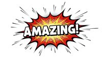 Comic book style explosion burst with amazing text in red and yellow colors on white background isolated for graphic design and print projects.