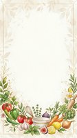 Watercolor kitchen frame with vegetables, herbs, and cooking tools on cream background, perfect for recipe cards and menu design.