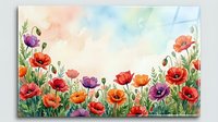Watercolor poppy flowers border frame with soft pastel background for spring garden design and floral decorative projects.