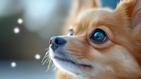 Adorable Chihuahua dog with striking blue eyes and cream-colored fur in profile view against blurred background, showing attentive expression and delicate features.