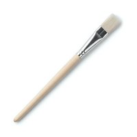 Professional flat paintbrush with natural bristles and wooden handle isolated on white background for art supplies and creative projects.