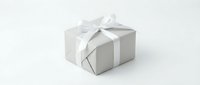 Elegant silver gift box with white satin ribbon bow, isolated on white background, ready for holiday, wedding, or celebration design use.