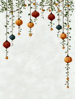 Watercolor autumn pumpkins hanging from vine branches with leaves creating decorative border frame on textured paper background for seasonal designs.