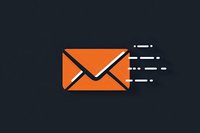Orange envelope icon with speed lines on dark background representing fast email delivery or messaging service for digital communication.