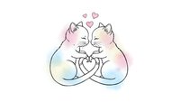 Two adorable cats forming heart shape with tails, romantic love concept for Valentine's Day cards, wedding invitations, pet lover gifts on white background.