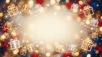 Festive gift boxes and bokeh lights frame a glowing center space, perfect for holiday promotions, greeting cards, and seasonal marketing materials.