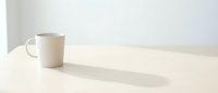 Blank white mug on minimalist table with natural sunlight casting shadow, ready for branding and mockup designs.