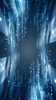 Abstract blue digital technology background with glowing circuit patterns and light rays creating futuristic cyber space tunnel for tech presentations.