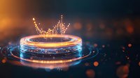 Glowing magical ring with light sparkles and energy waves creating mystical atmosphere against dark background with bokeh effect and luminous particles.