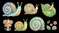 Colorful watercolor snails collection isolated on transparent background, ready for stickers, t-shirt design, print on demand, clipart, and sublimation projects.