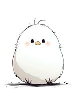 Cute fluffy baby chick with rosy cheeks and big eyes on white background, perfect for children's products and greeting cards.