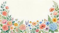 Watercolor floral border with colorful garden flowers on white background, perfect for greeting cards, invitations, and spring designs.