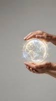Hands protecting glowing digital earth globe with network connections representing global environmental protection and sustainability concepts.