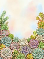 Watercolor succulents arrangement in soft pastel colors with copy space, hand-drawn botanical art for cards, posters, and home decor prints.