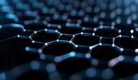 Glowing hexagonal molecular structure with connected nodes on dark background creates futuristic scientific visualization for technology and research concepts.