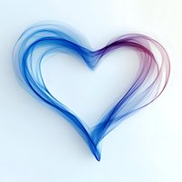 Abstract heart shape formed by flowing smoke-like lines in gradient colors from blue to purple on white background, suitable for romantic designs and valentines themes.