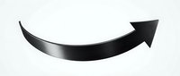 Sleek black curved arrow pointing right with metallic gradient finish isolated on transparent background for modern business presentations and infographics.