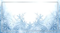 Frozen snowflake border design with crystalline ice formations and delicate winter branches on white background, isolated for seasonal greeting cards and holiday decorations.