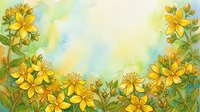 Watercolor floral border with bright yellow blooms and green leaves on a soft pastel background, leaving copy space for text or design.