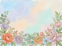 Soft watercolor floral border with pastel peonies, roses, and wildflowers on a dreamy gradient background for cards and invitations.