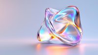 Abstract holographic glass sculpture with iridescent rainbow reflections on gradient background for modern digital art and futuristic design projects.