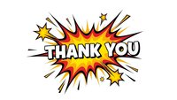 Comic book style thank you explosion burst with stars and dynamic rays on white background for greeting cards and appreciation messages.