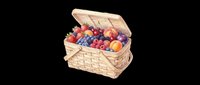 Wicker basket filled with fresh mixed berries and fruits, isolated on transparent background. Ready for clipart, t-shirt design, print-on-demand, stickers, and sublimation projects.