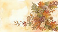 Watercolor autumn floral arrangement with colorful fall leaves, berries, and wildflowers on warm beige background for seasonal design.