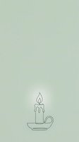 Minimalist line drawing of a lit candle in a holder on soft sage green background, isolated design element for home decor and wellness projects.