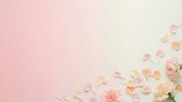 Soft pink gradient background with delicate rose petals and flowers scattered in corner, romantic feminine aesthetic for wedding invitations and design.