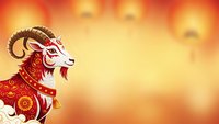 Chinese zodiac goat ram with ornate red gold patterns on warm bokeh background for lunar new year celebrations and traditional festivals.