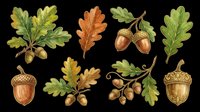 Isolated oak leaves and acorns on transparent background, ready for t-shirt design, clipart, stickers, print-on-demand products, sublimation, and digital crafts.