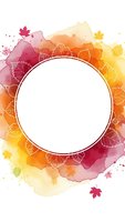 Autumn watercolor frame with falling leaves and warm colors creating circular border for seasonal designs and greeting cards.